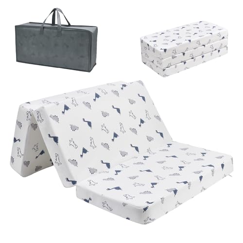 Trifold Pack and Play Mattress 38 x 26 x 3 Portable Mini Crib Playpen Mattress for Baby Soft Memory Foam Pack N Play Mattresses with Waterproof Washable Breathable Cover (White One size)