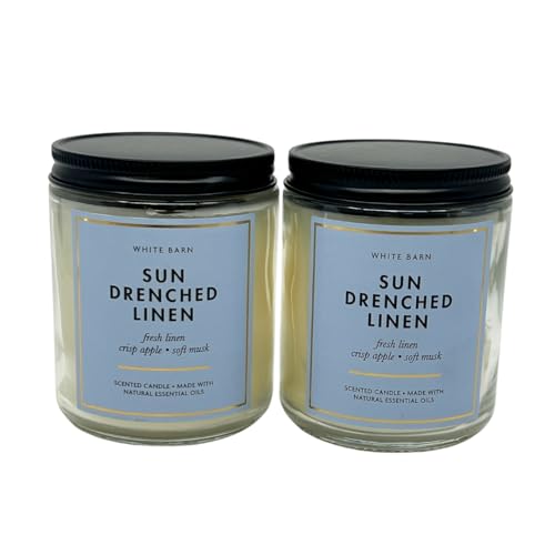 Bath & Body Works Sun Drenched Linen 1-Wick Scented Candle with Natural Essential Oils 7oz - Pack of 2
