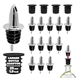 ESATTO 12 Pack Classic Chromed Bottle Pourers, Liquor Pourers for Alcohol, Olive Oil, Bartender Accessories Includes 4 Liquor Pourer Adapters for Large Neck Bottles such as Patron Don Julio Tequila