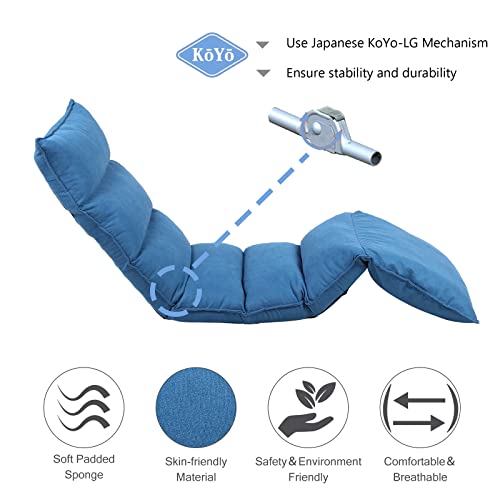 Otterlead Floor Chair With Back Support,Waist, Legs And Back 14 Angles Adjustable Chaise Lounge Indoor Folding Sofa Floor Chairs Portable For Living Room, Bedroom 087(Blue) #TOP7
