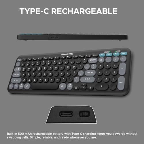 Image of Amkette Optimus XL Plus Rechargeable Wireless Keyboard /Bluetooth Keyboard for PC, Compact Design. Powerful firmware. 2.4G+3xBT, One Click Device Switching & AI Access, Dual OS Layout (Black)