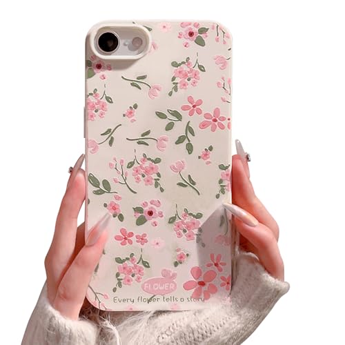 Reownest Compatible for iPhone 7/8/SE Case for Pink Flower Cute Aesthetic Design Floral Women Teen Girls Silicone Slim Cover Protection Phone Cases-White