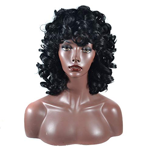 Perruque courte noire volume gros rouleau lâche bouclée - 2