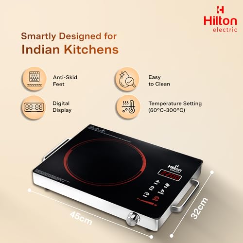 Image of Hilton Electric Premium 2200-watt Radiant Infrared Cooktop|3 Preset Functions | Digital Display | Timer Control | Over Heating Protection | Suitable for all Utensils (1 Year Warranty)