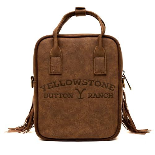 Paramount Network Bag, Crossbody, Yellowstone Dutton Ranch Cowboy Cowhide, Distressed Brown, Vegan Leather4