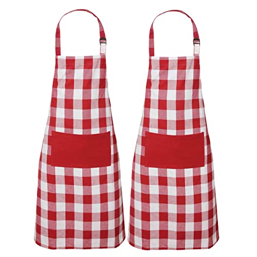 Whitewrap Kitchen Apron |Chef Apron With 2 Pockets|Cotton Bib Apron With Adjustable Straps| Restaurant,Embroidery Craft Painting Gardening|Cooking Apron For Women Men| 28"X35" 2 Pack Red White #TOP7