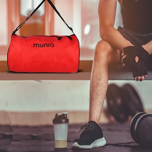 Image of MUNRO FIT PRO Lightweight Bag (RED) Gym, Unisex, Shoulder Bags for Men and Women, Fitness, Sports, Travel,Sports Kit,Duffle, Adventure Bag.