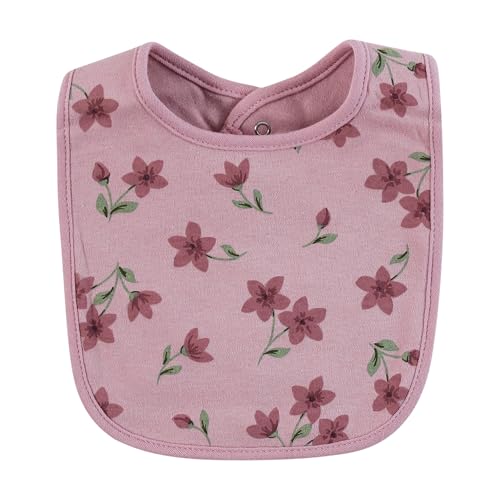 Image of Hudson Baby Infant Girl Cotton Bibs, Plum Wildflower, One Size