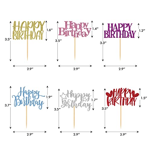 36Pcs Happy Birthday Cupcake Toppers Glitter Birthday Cake Pick Decorations For Birthday Party Anniversary Celebration, Multicolor #TOP4