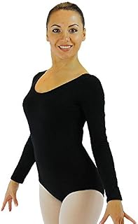 Danzcue Womens Cotton Long Sleeve Ballet Cut Leotard, Black, Large