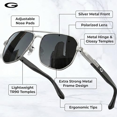 Image of grinderPUNCH Polarized Aviator Sunglasses Men Women Retro Vintage Square Pilot Sun Glasses UV400 Protection