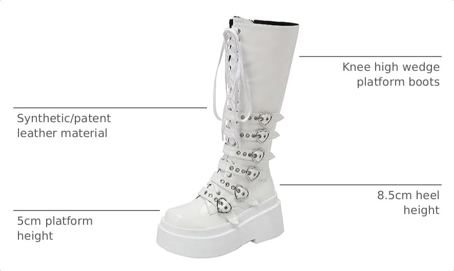 Image of Parisuit Women's Knee High Goth Platform Boots Lace Up Combat Boots