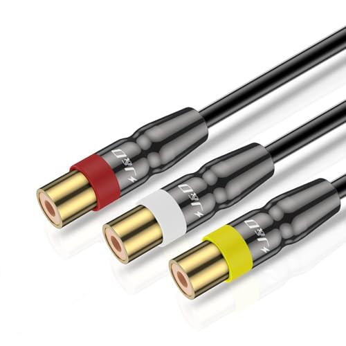 J&D RCA Cable, Heavy Duty 3 RCA Male to Female AV Extension Cable, Copper Shell, Audio Video Components Compatible with Set-Top Box, Speaker, Amplifier, DVD Player, 6 Feet