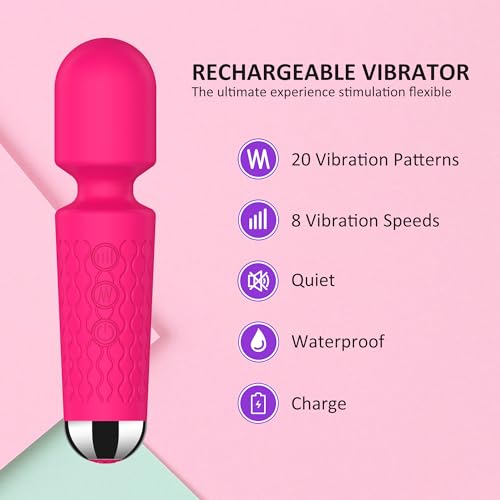 Image of Handheld Cordless Mini Massager, Powerful Quiet with Waterproof, 20 Modes & 8 Speeds Vibration Wand for Back Neck Shoulders, Muscle Soreness Relief & Recovery (Red)