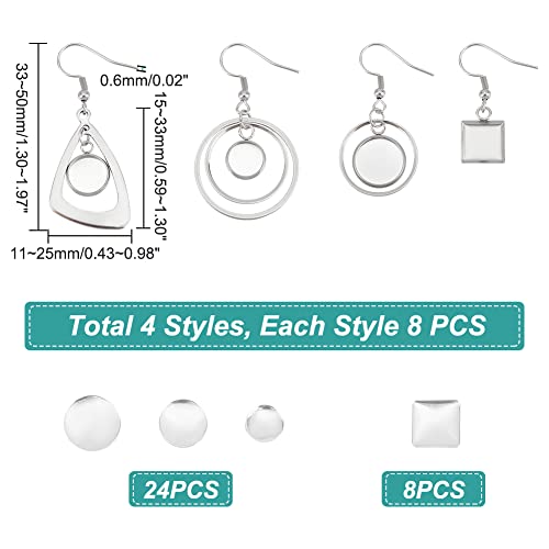UNICRAFTALE 12 works 4 Styles Glass Blank Dome Dangle Earrings 304 Stainless Steel Earring Bezel Settings Triangle Ring Square Cabochon Base Trays DIY Ear Hooks Findings for Jewelry Making - Image 4