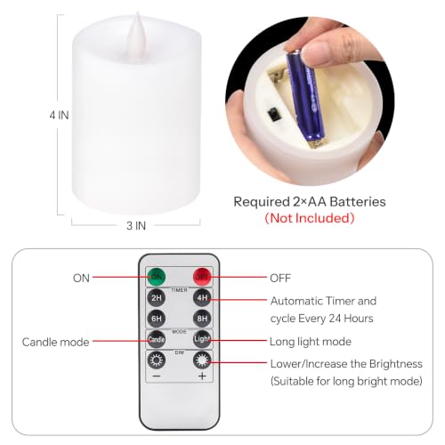 Image of 3x4 Flickering Flameless Candles Set of 1,Real Wax Pillar LED Battery Candles,with Timer,4 inch Flameless Candles with Remote,for Holiday Home Decor,White