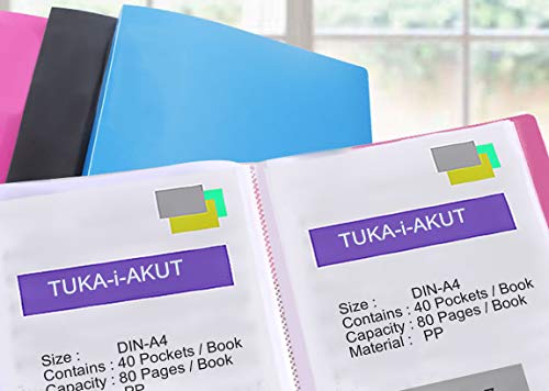 TUKA-i-AKUT [3x] Sichtbuch PP A4 insgesamt 120 Klarsichthüllen für 240 Blatt (je Buch 40 Klarsichthüllen), Transparente Hülle, Solid Präsentationsordner aus PP, 3er Set in 3 Farben, TKD8017-3x