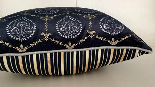 Image of TARA- Sparkling Homes 18 x 18 Inches Zari Embroidered Velvet Cushion Covers, Padmini' from 'The Royal Collection', Set of 1 (Midnight Blue, 18 x 18 Inches)