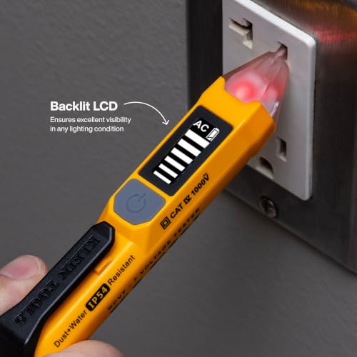 Image of Klein Tools NCVT7 Non-Contact Voltage Tester with LCD Signal Strength Display, 3-Color LED Tip, Audible Alert, 12-1000V AC Detection Range, Backlit Display, Electrical Circuit Detector