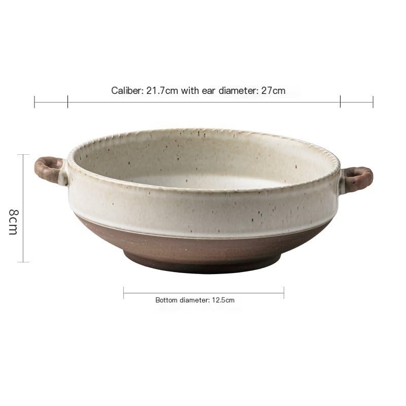 Saladier Bol Profond à Double poignée en grès, Bol à Nouilles créatif, Bol à Salade en céramique Fait à la Main, adapté aux Fruits ou à la Salade Bol