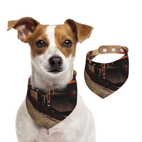 Dog Bandana Freight Train Pet Scarf Adjustable Pets Bandanas Washable Double-Sided Pets Neckerchief Cotton Triangle Bib Dogs Scarfs Cats Scarves for Puppy Costume Accessories Small