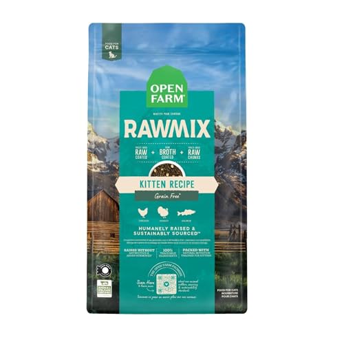 Open Farm RawMix Dry Cat Food Protein Packed Kibble Coated in Bone Broth with Freeze Dried Raw Chunks Formulated For Kittens Chicken With Turkey & Wild Caught Salmon Recipe For Kittens 2.25lb Bag