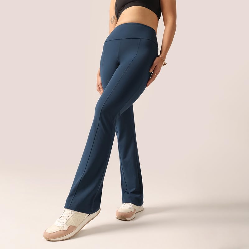 Image of BlissClub Women's Ultimate Kick Flare Pants - Lite, 4-Way Stretch, High Waist, Pintuck Detail, Flared Fit, Sweat-Wicking, All-Daywear