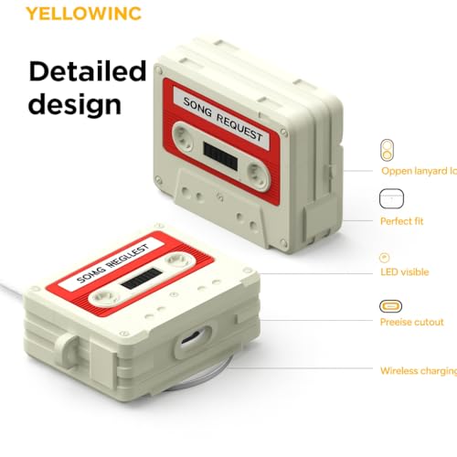 Image of Retro Classic Cassette Case Cover for Apple Airpods Pro 3 (2025) with Lanyard (White, Retro Tape)