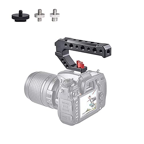 UTEBIT Camera Hot Shoe Top Handle Grip with 1/4" 3/8" Screw Thread, Universal Video Stabilizer Rig with 3 Cold Shoe Adapters to Mount DSLR Camera with Microphone/LED Light/ Monitor/Phone/Magic Arm