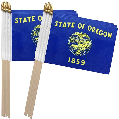 TSMD Oregon OR State Flag on Wood Stick Small Mini Handheld Flags 5x8 Inch 12 Pack