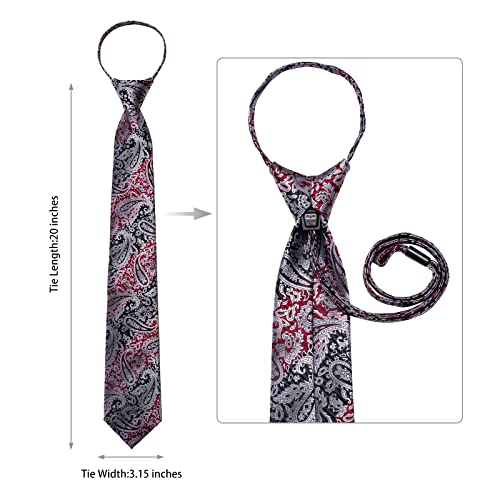 Image of DiBanGu Mens Zipper Ties Silk Adjustable Necktie Pocket Square | Paisley /Striped Pattern,Pre-tied Gift Tie Sets,Jacquard Woven,Pocket Square Cufflinks,Great for Formal & Business Wedding