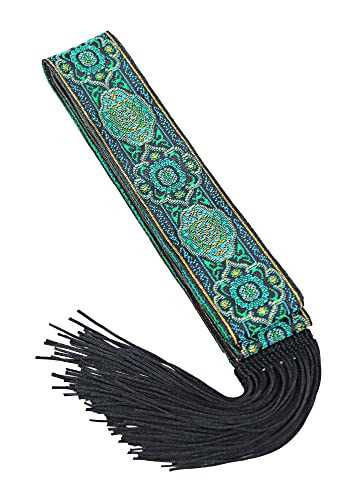 PROCOS Medieval Belt Vintage Waist Belt with Wave Trim Tassel Pirate Renaissance Double-sided Embroidery for Halloween2