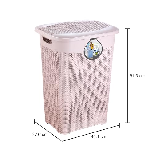 Image of Joyo Drop Laundry Multipurpose Plastic Laundry Basket /Bin /Hamper /Bucket /Storage Organizer With Lid, 54 Ltr - Royal Light Brown