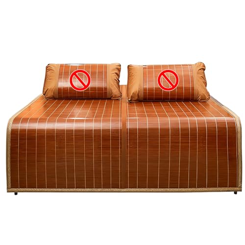 Esterilla plegable de bambú de doble cara para cama Colchoneta de verano para dormir Colchoneta transpirable y refrescante Ideal para dormitorios, oficinas y habitacione Brown 100×190cm/(39.4×74.8in)