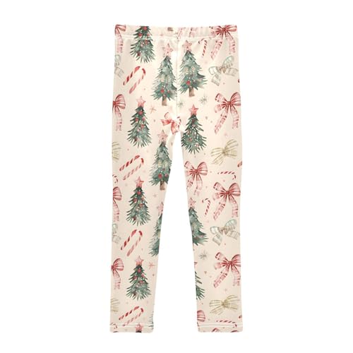 Watercolor Christmas Candy Cane Tree Bow Girls Leggings Ultra Soft Compression Yoga Gym Pants for Kids 4-10T2