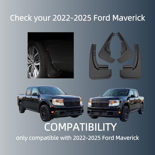 Image of No Drill Mud Flaps Splash Guards Compatible with 2022-2025 Ford Maverick,OEM Style Textured Black Custom Fit All Weather Exterior Accessories(4PCS)