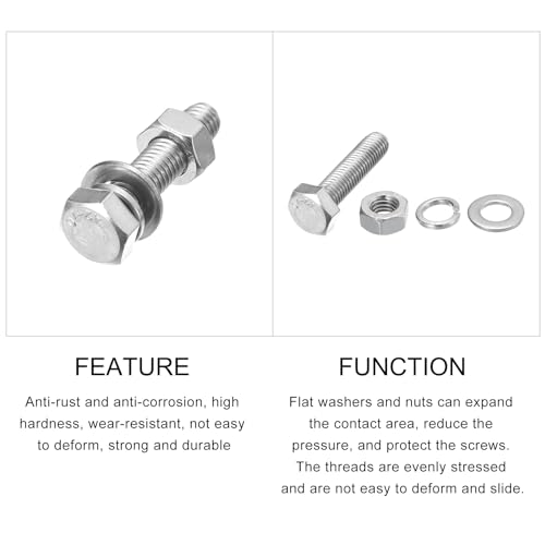 Image of METALLIXITY Hex Head Screws Bolts, Nuts, Flat & Lock Washers Kits (M8-1.25x35mm) 10 Set, Stainless Steel Fully Threaded Machine Screws Bolt Set - for Home Appliance Equipment