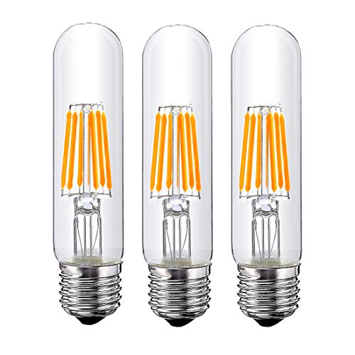 T10 6W Tubular LED Bulb, Dimmable Led Edison Bulb,Led Filament Bulb, T10 Nostalgic Led Bulb, E26 Medium Base, 60 Watt Bulb Equivalent, 2700K Warm White,550LM,Clear Glass Cover, 3-Pack