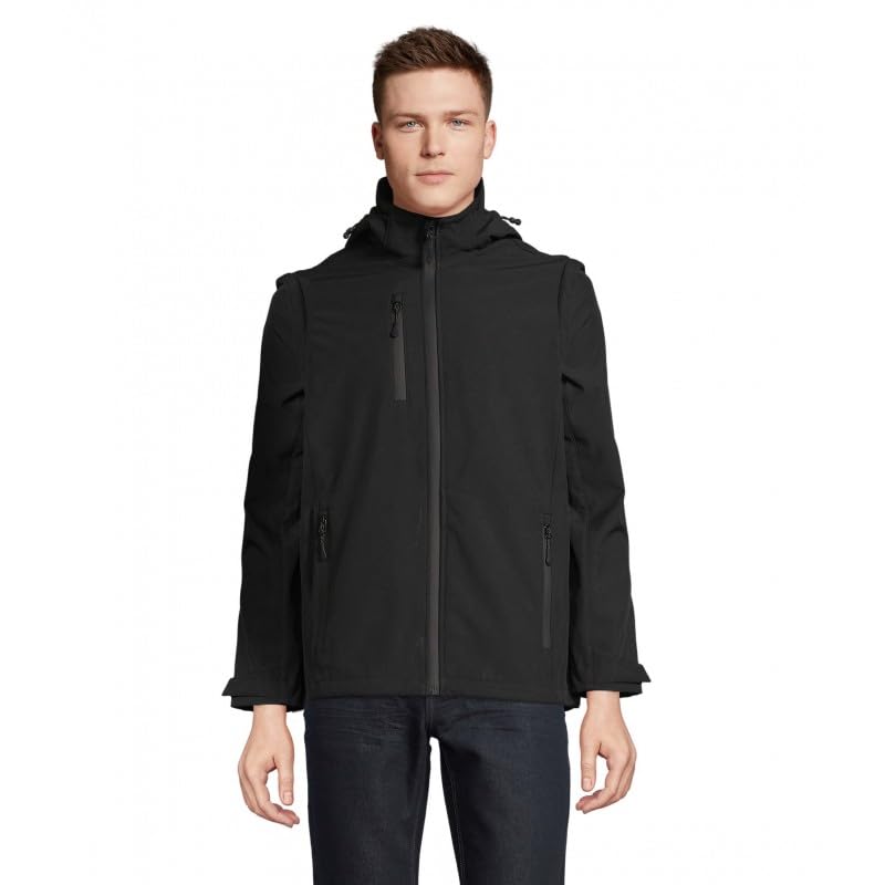 Veste Softshell Falcon 3IN1 SOL'S Homme Noire avec Capuche et Manches Amovibles