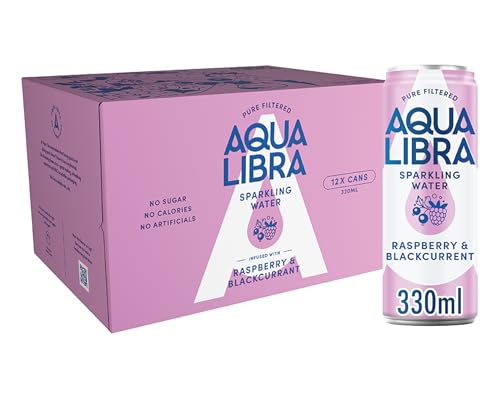 AQUA Libra Sparkling Sugar-Free Fruit Water No Calories Raspberry and Blackcurrant 330 ml Pack of 12