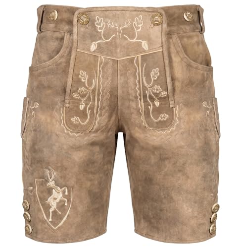Krist und König Premium Lederhose Wildbock Kurze Herren Trachtenlederhose aus feinstem Wildbockleder inkl. Hosenträger - Oktoberfest - Kirchweih - Größe 46 - Fels & Eiche