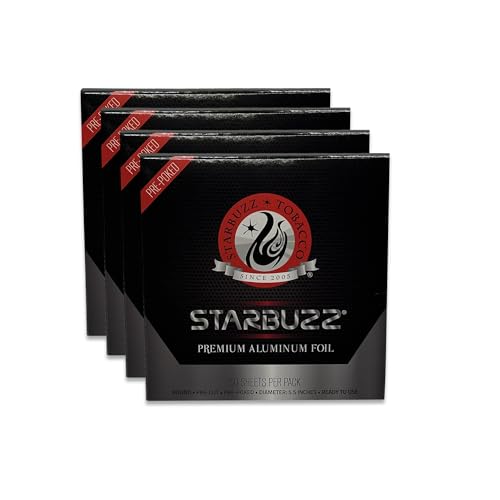 Starbuzz Pre-Poked Hookah Foil 50 Sheets – Pre-Cut Aluminum Sheets Easy and Clean Hookah Setup (4 Pack)