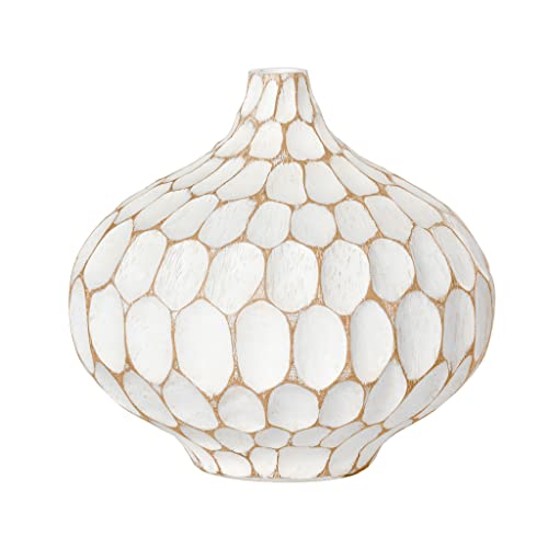 Torre & Tagus Carved Divot Dimple Resin Round Bubble Teardrop Vase Contemporary Modern Farmhouse Chic Decor Sculpture For Living Room Dining Area Fireplace Mantel Home Office, White #TOP22