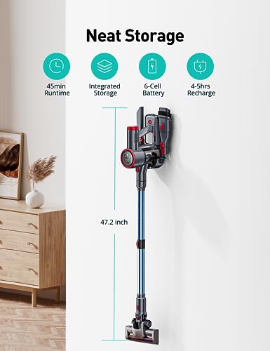 Image of Aspiron Cordless Vacuum Cleaner,550W /55KPA Stick Vacuum Cleaner for Home, LED Touch Display Screen, 2 Charging Ways,2 HEPA Filters, LED Headlight,Handheld Vacuum for Hard Floor, Carpets, Sofa, Car
