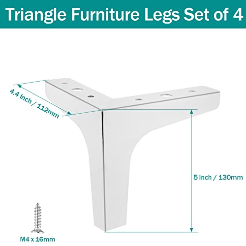 Bivethoi 5 Inch Furniture Legs Set Of 4, Polished Chrome Legs Metal Triangle Furniture Legs Sofa Feet Diy Replacement Legs For Ottoman Couch Cabinet Cupboard #TOP1