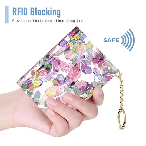 Image of Rouidr Womens Wallet, Small Slim RFID Card Wallets for Women, Cute Front Pocket Trifold Leather Card Organizer with 7 Slots & ID Window, Colorful Flowers
