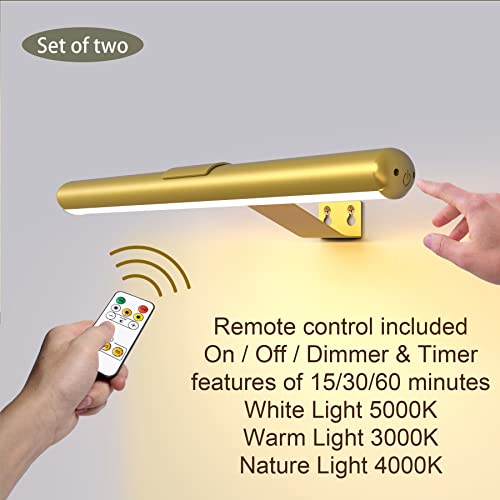 2Pack Wireless Picture Lights Painting Lights with Remote,Gold Rechargeable Battery Picture Lights for Artwork Display Led Accent Light Gallery Light Dartboard Light Full Metal Brightness Dimmable - Thumbnail 4