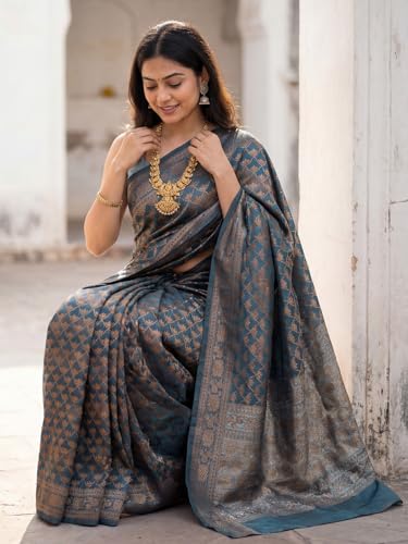 Image of AKHILAM Women's Georgette Embellished Designer Saree With Unstitched Blouse Piece