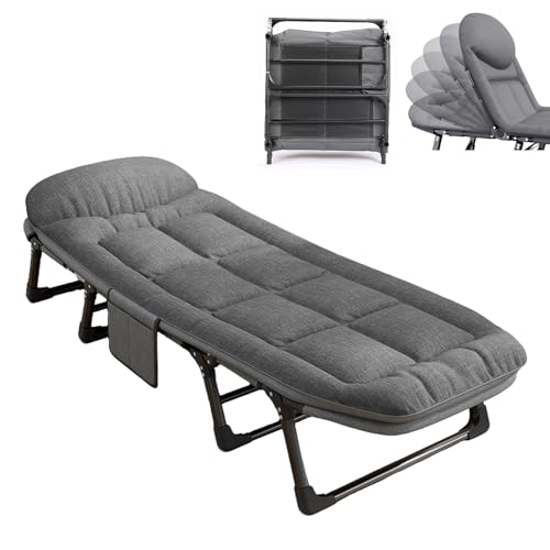 LASIEYO 6-Position Adjustable Folding Camping Cot For Adult,200 * 66cm SunLounger with Side Dust Bag Heavy-Duty Thickened Mattress,Velour Garden Chairs For Travel,Camp,Office (200 * 64cm)