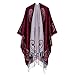 Produktbild Boomly Damen Winter Poncho Stola Böhmen-Kap Schal Wickeln Kaschmirschal Quaste Cashew-Blumen Folk-Custom Übergroße Decke Cape Schal Reversible Poncho Cape (Wein Rot, 130 * 150CM)